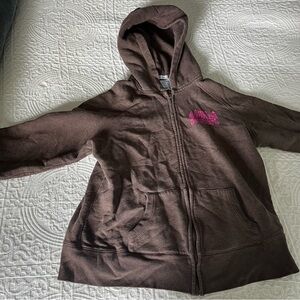 Brown Kids Hoodie with Pink Logo